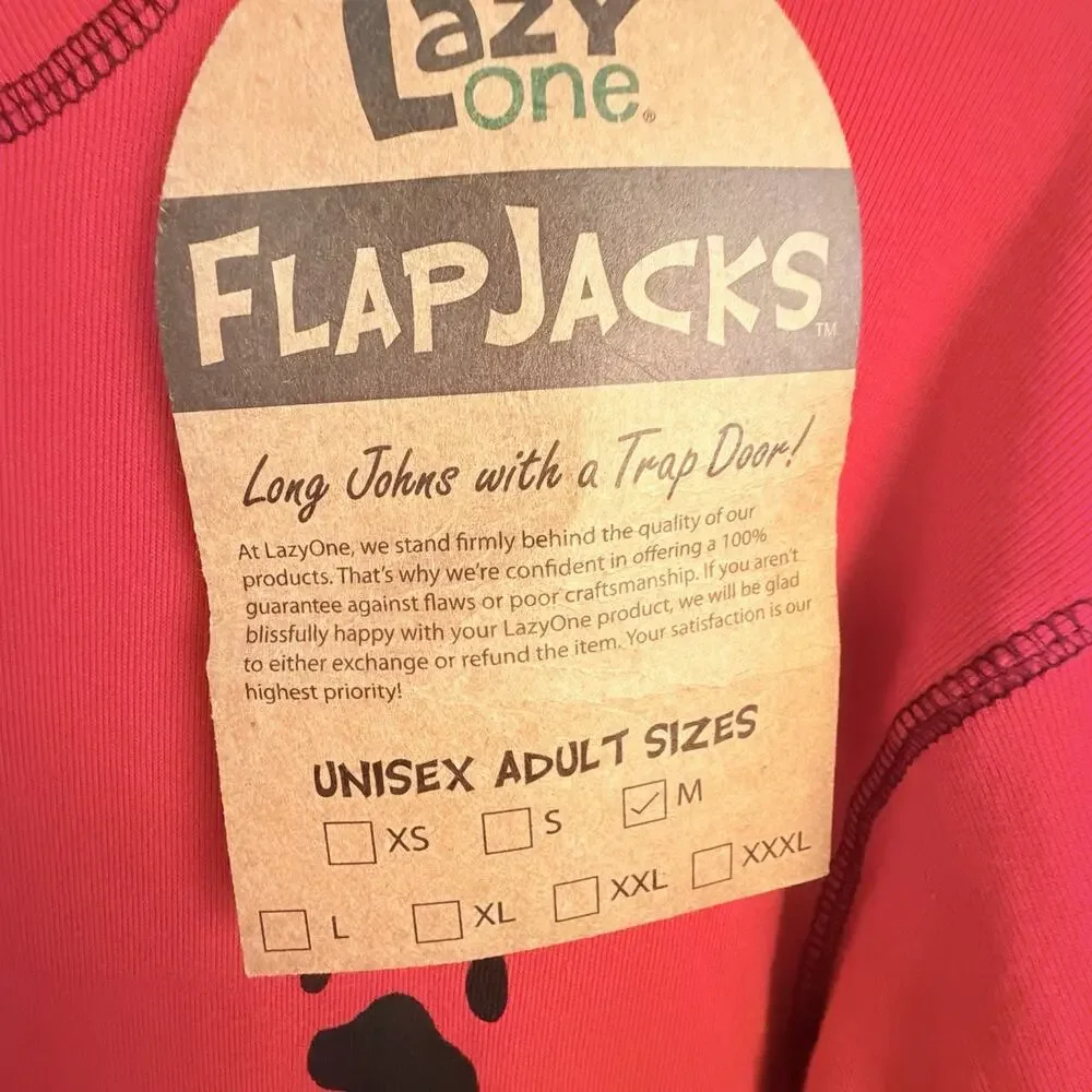 Lazy One Bear Bum Red Flapjack Long Johns One Piece Pajamas Size M Adult NWT
